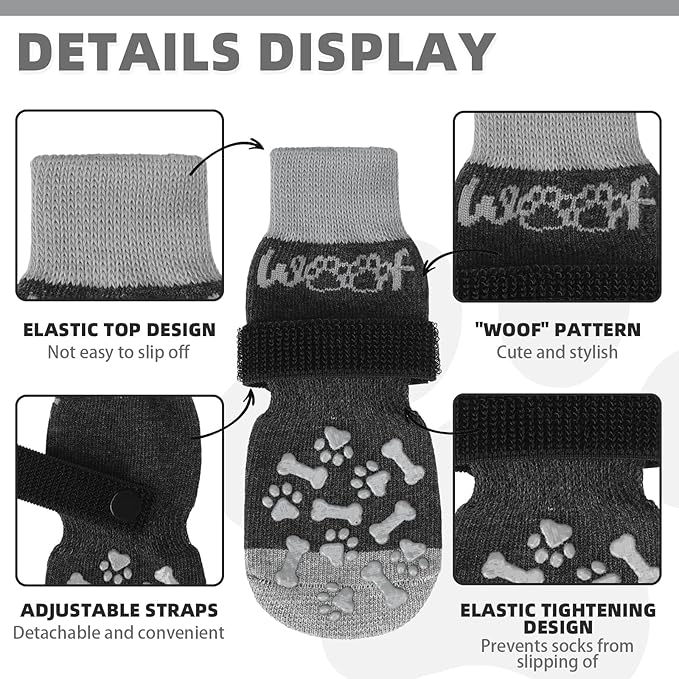 KOOLTAIL Dog Socks for Hot/Cold Pavement to Prevent Licking Paws,Dog Boots&Paw Protector for Hardwood Floors Anti Slip,Traction Control No Twist Grip Booties for Small Medium Large Senior Dogs XL