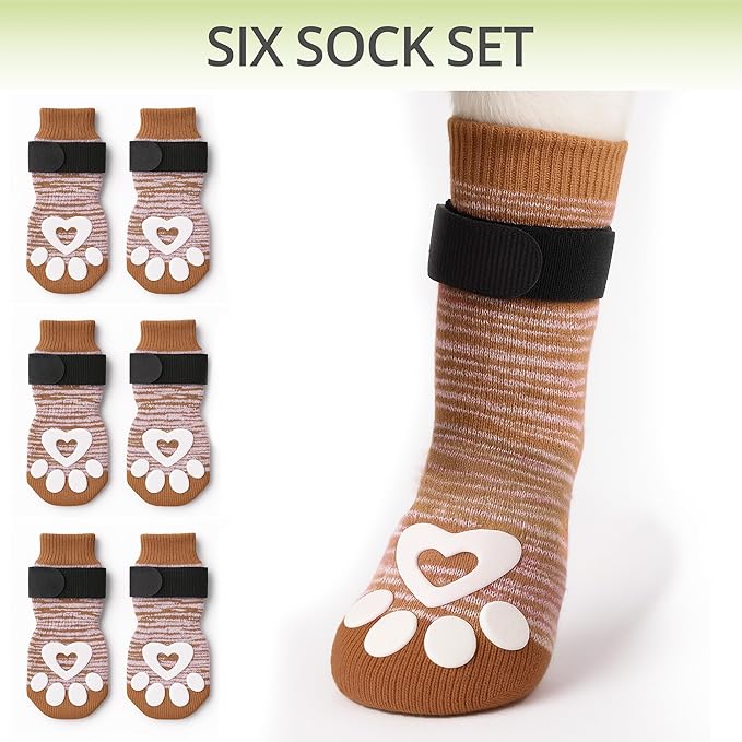 Non-Slip Dog Socks for Hardwood Floors - 6-Pack | Anti-Slip Toes to Prevent Licking Paws, Add Grip, and Provide Paw Protection | for All Ages and Senior Dogs - Large