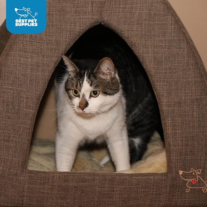 Pet Tent-Soft Bed for Dog and Cat by Best Pet Supplies - Brown Linen, 19" x 19" x H:19"