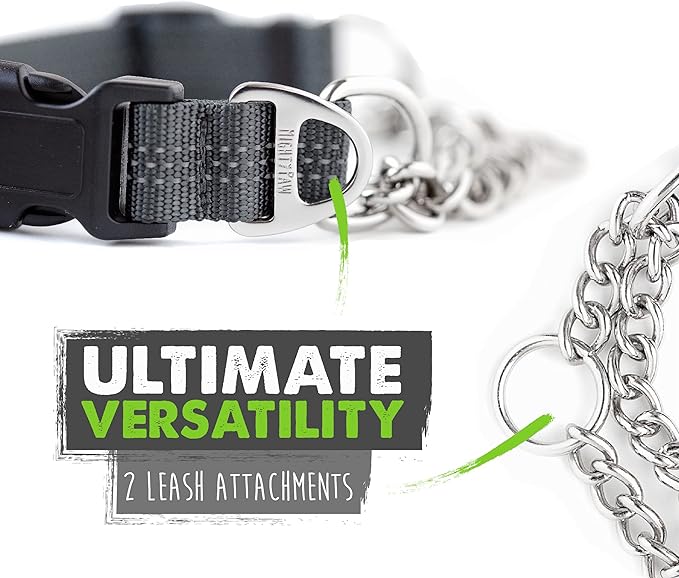 Mighty Paw Martingale Dog Collar 2.0 | Trainer Approved Limited Slip Collar with Stainless Steel Chain & Heavy Duty Buckle - Modified Cinch Collar for Gentle & Effective Pet Training - Medium, Grey