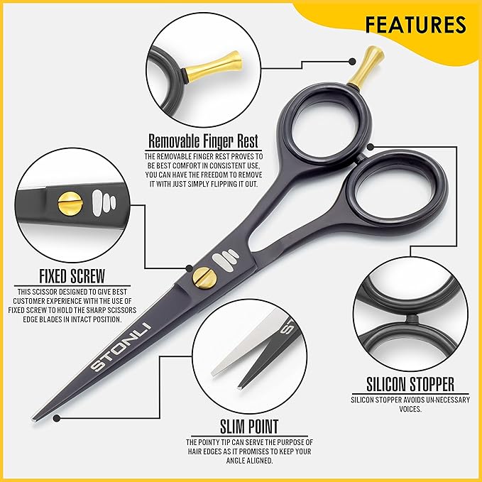 Professional 5’’Beard & Mustache Grooming Kit for Men – Precision Beard Scissors, Mustache Scissors, Moustache Comb, Beard Trimming Scissors, Mustache Care Set with Leather Case (Black)
