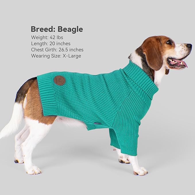 cyeollo Warm Stretchy Sweaters for Medium to Large Dogs Boy & Girl, Pullover Knitted Thermal Winter Big Dog Clothes with Sleeves Turtleneck Pet Beagle Border Collie Apparel, Aqua Green XXL