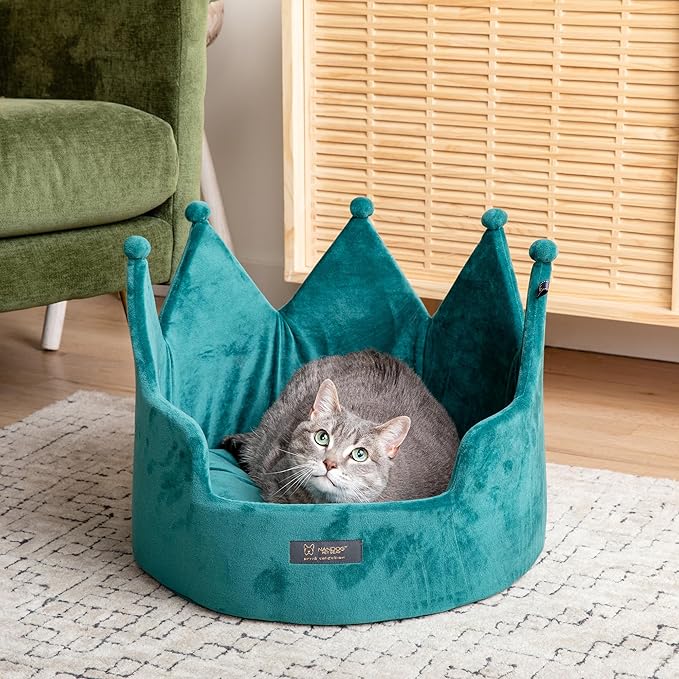 NANDOG Pet Gear Crown Cozy Round Dog & Cat Bed Collection Washable Indoor Pet Bed for Small Breeds-Soft Bed Fits in Crate or Kennel-Made of Ultra Soft Micro-Plush Material (Royal Teal Green Prive 18")