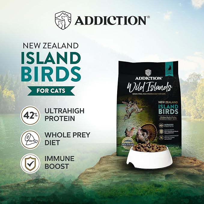 Addiction Wild Islands Island Bird Dry Cat Food, Premium Duck, Turkey & Chicken Recipe with High-Protein & Grain-Free Formula for Feline Health - 10lbs
