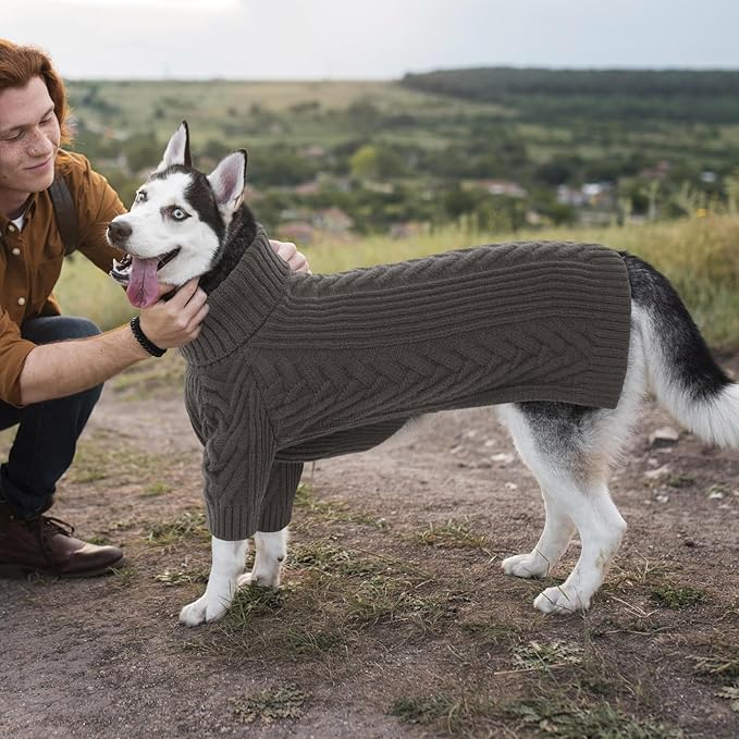 ASENKU Extra-Large Dog Sweater, Dog Sweaters for Extra Large Dogs, Pet Sweatshirt Apparel Turtleneck Pullover Winter for Doberman, Great Dane (Dark Grey, 3XL)