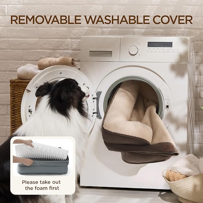 Bedsure Self Warming Orthopedic Dogs Bed for Small Dogs - Washable Small Dog Bed Waterproof, Comfort Pet Couch with Removable Cover, Supportive Foam Pets Sofa with Nonskid Bottom, Brown