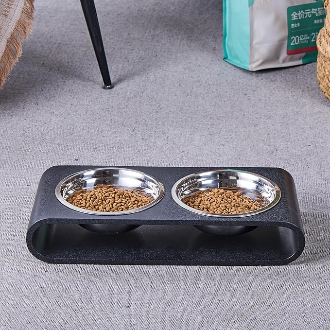 Black Marble Elevated Dog Bowls Set - 2 Thick 6" Stainless Steel Puppy Food Bowl with Non-Slip Raised Holder Stand, Double Feeding Bowls for Food and Water, Suitable for Cats and Small Medium Pet