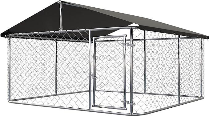 Outdoor Dog Enclosure Heavy Duty Dog Kennel House Mesh Dog Big Cage Pet Kennel Steel Fence with Secure Lock (6.56‘x 6.56’)
