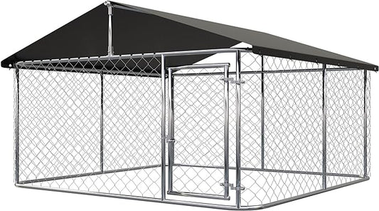 Outdoor Dog Enclosure Heavy Duty Dog Kennel House Mesh Dog Big Cage Pet Kennel Steel Fence with Secure Lock (6.56‘x 6.56’)
