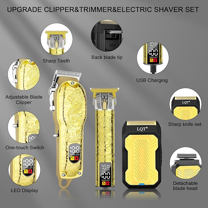 LQT® Professional Hair Clippers for Men, Hair Trimmer Cordless Barber Clippers and Trimmers Set, Hair Cutting Kit for Men Grooming Father Day Gifts