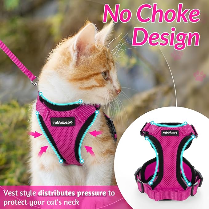 rabbitgoo Cat Harness and Leash for Walking, Escape Proof Soft Adjustable Vest Harnesses for Cats, Easy Control Breathable Reflective Strips Jacket, Rose Red, XXS