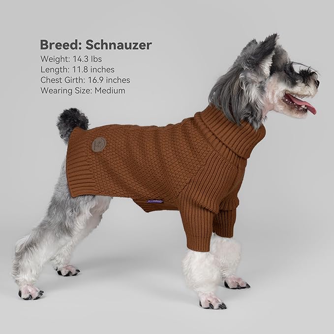 cyeollo 2XL Dog Sweater, Warm Stretchy Sweaters for Large Dogs Boy, Pullover Knitted Thermal Winter Big Dog Clothes with Sleeves, Turtleneck Pet Beagle Border Collie Apparel, Brown XXL