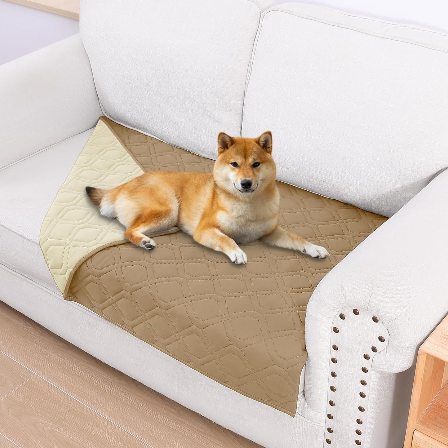 Smiry Waterproof Dog Blanket, 30x53 Inch Soft Pet Bed Cover Reversible, Washable Sofa Couch Furniture Protector for Small Medium Large Dog Puppy Cat, Geometric, Camel/Beige