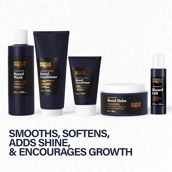 Scotch Porter Get Bearded Collection – Cleanse, Moisturize, Soothe & Style while Encouraging Growth for a Fuller/Healthier-Looking Beard – Includes Wash, 2 Conditioners, Oil, Balm & Towel