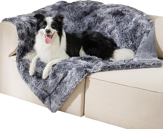 Luciphia Large Waterproof Dog Blanket for Pet Washable Liquid Proof Bed Intimacy Protection Shaggy Plush Calming Long Faux Fur Couch Cover Calming Cat Throw Blankets, Tie-dye Grey, 50" x 60"