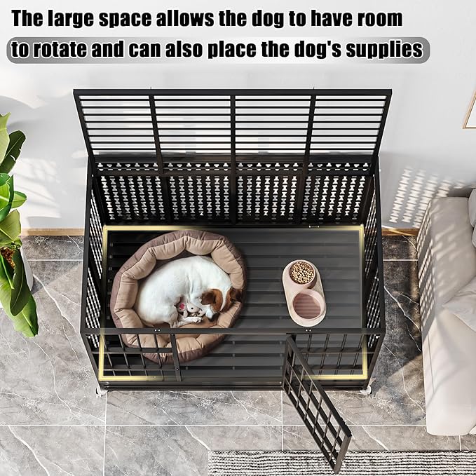 LEMBERI 48/42/38 inch Indestructible Heavy Duty Dog Crate, High Anxiety Extra Large Dog Cage for Large Dogs, XL Steel Escape Proof Dog Kennel with Wheels and Removable Tray