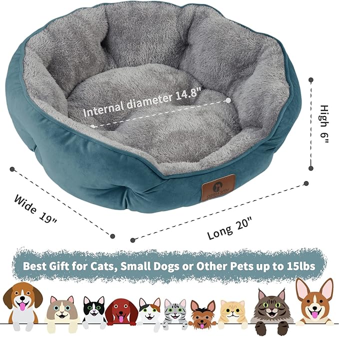 Asvin Small Dog Bed for Small Dogs, Cat Beds for Indoor Cats, Pet Bed for Puppy and Kitty, Extra Soft & Machine Washable with Anti-Slip & Water-Resistant Oxford Bottom, Teal, 20 inches