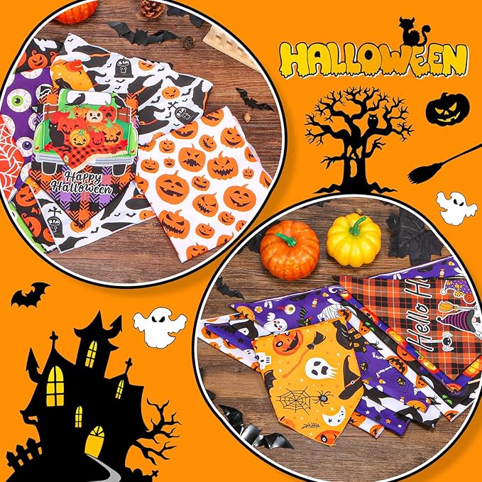 60Pcs Halloween Dog Bandanas Bulk Adjustable Dog Scarves Bibs Pumpkin Bat Ghost Puppy Bandanas Pet Neckerchief Washable Holiday Halloween Bandanas for Small Medium Large Dog Pet Grooming Accessories
