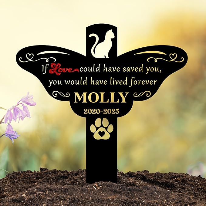 Custom Cat Grave Markers Outdoor | Personalized Pet Grave Markers| Memorial Headstone for Cat with Photo | Thoughtful Remembrance Decor for Pets Graves (Nes-gm-09)