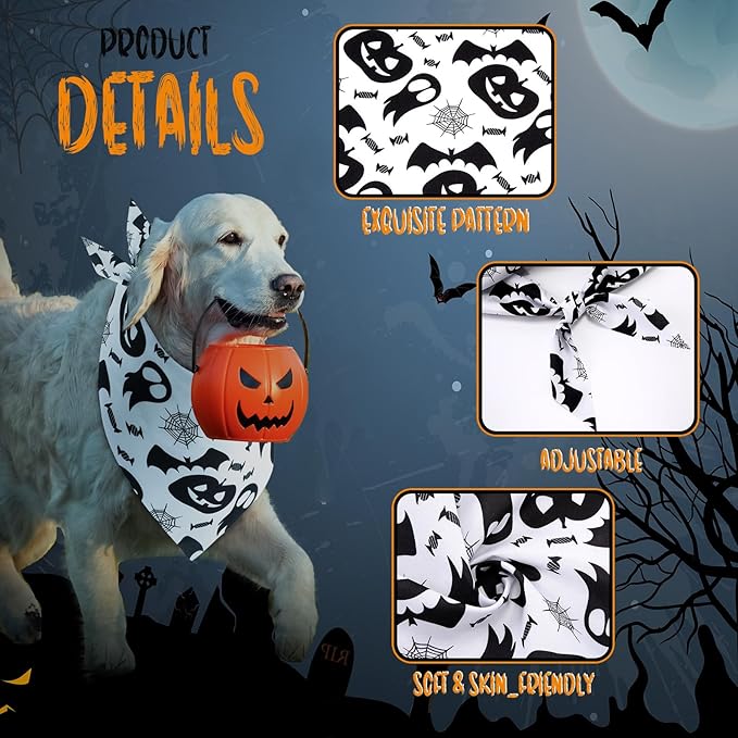 100 Pcs Halloween Dog Bandanas Bulk 3 Sizes Dog Washable Bandana Adjustable Washable Pumpkin Scarf for Halloween Holiday Small Medium Large Pet Supplies