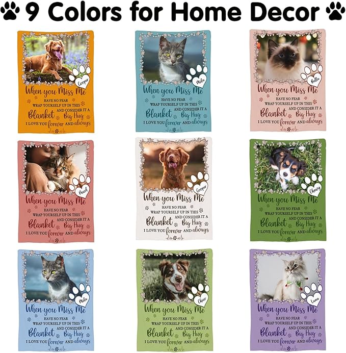 Custom Pet Memorial Blanket with Photo,Personalized Dog/Cat Loss Sympathy Gift,Pet Loss Bereavement Remembrance Gifts,Flannel Throw Blanket with Pictures (Blue)