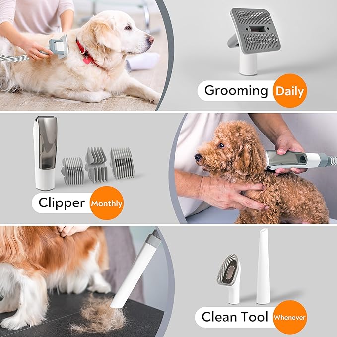 Dog Grooming Vacuum, Dog Grooming Kit 12kPa Suction Hair Remover Low Noise Pet Brush Vacuum Collects 99% Hair, 2L Dust Cup, 5 Proven Grooming Tools for Cats, Other Animals and Home Cleaning