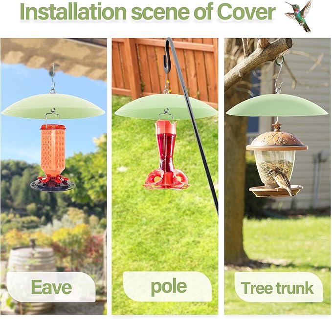 13" Bird Feeder Rain Guard, Hummingbird Feeder Shade Dome Cover, Hanging Baffle for Bird Feeder Pole (Light Green), 4 Pack