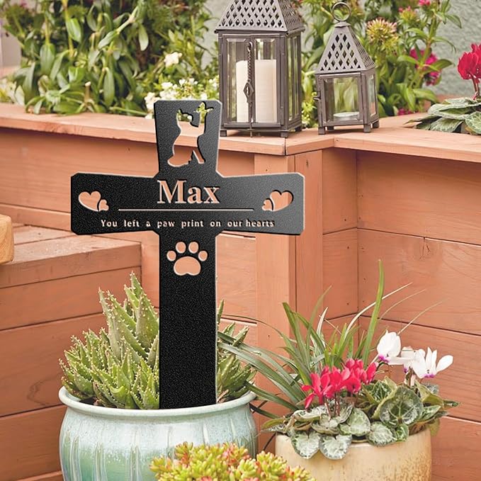 Custom Cat Grave Marker Cat Burial Stake, Personalized Butterfly Flowers Cat Memorial Garden Stake, Metal Cat Memorial Plaque for Outdoors, Customized Pet Headstone