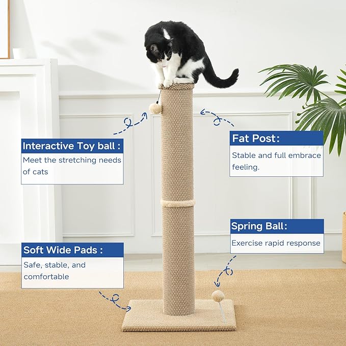 Cat Craft Cat Scratching Post Large Reticulate Carpet Scratching Post for Indoor Cats, Tall Cat Scratch Post, Carpet Cat Scratcher with Replaceable Toys, Sturdy Base, Large, Beige