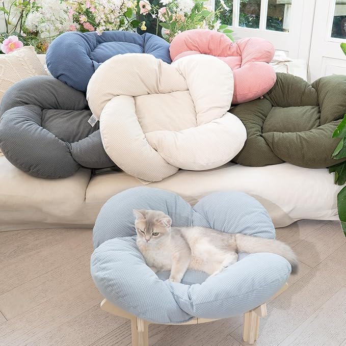 CHEERHOME PETS Elevated Cat Bed Wooden with Cushion Fluffy Pet Couch Sofa for Indoor Cats Raised Kitty Lounge Chair Suitable for Puppy, Cat Furniture(Green)