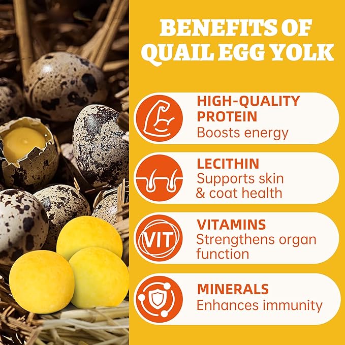 Wellix 9oz Freeze Dried Quail Eggs for Cats&Dog Treats - High-Protein Freeze Dried Quail Egg Yolk Cat Treats for Skin&Coat Health - Delicious Training Snacks for Puppy,Kitten Treat