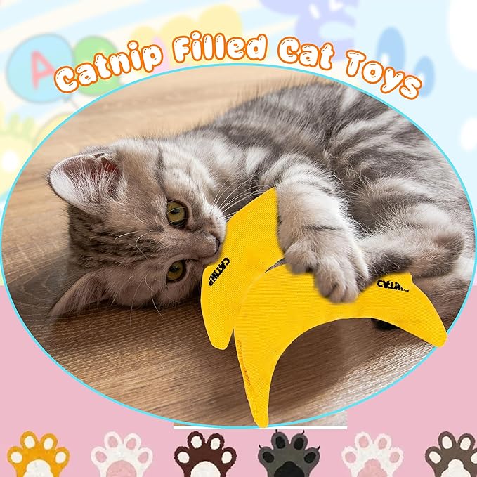 8 Pack Catnip Toys Yellow Banana Catnip Chew Toy Banana Cat Pillow Interactive Toy Kitten Banana Stuffed Catnip for Cat Kitten Paw Chew Biting Scrub Toy