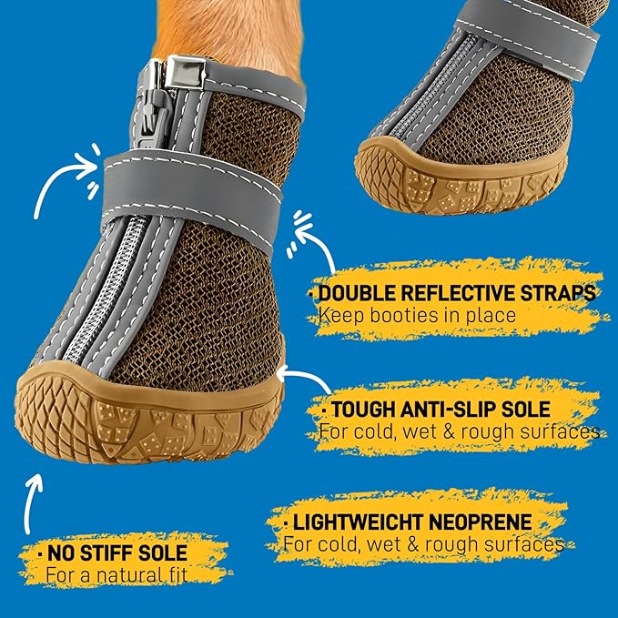 Dog Shoes for Small Dogs, Breathable Dog Boots Paw Protector for Hot Pavement Winter Snow, Dog Booties with Reflective Strips Rugged Anti-Slip Sole for Hardwood Floors Walking Army Green Size 1