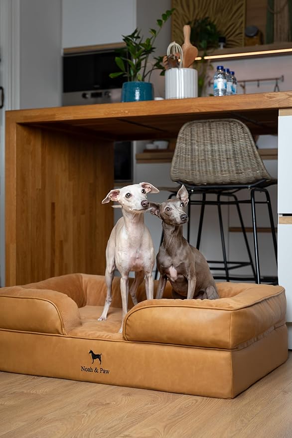 NOAH & PAW Large Dog Bed, 35x25x11 Inch, Orthopedic Dog Beds, Eggshell Memory Foam Infused with Cooling Gel, Inner Cover, Waterproof, Machine Washable (Faux Leather Sofa Collection)
