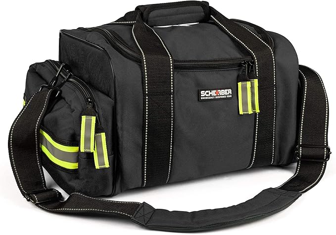 Scherber Fully-Stocked First Responder Bag | Professional EMT/EMS Trauma & Bleeding Medical Kit | HSA/FSA Approved | CAT Tourniquet, HyFin Chest Seal, Israeli Bandage & 250+ First Aid Supplies (Black)