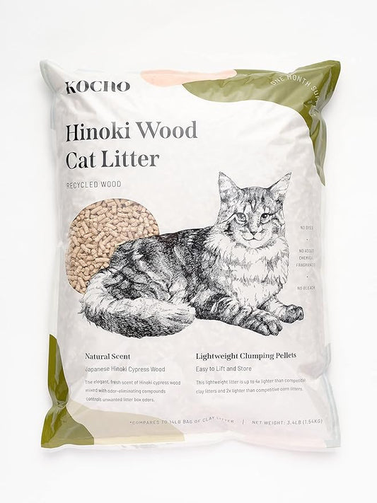 KOCHO Hinoki Wood Cat Litter, Upcycled, Ultra Lightweight, Natural Aroma of Hinoki Japanese Cypress, Gentle Clumping, Dust-Free