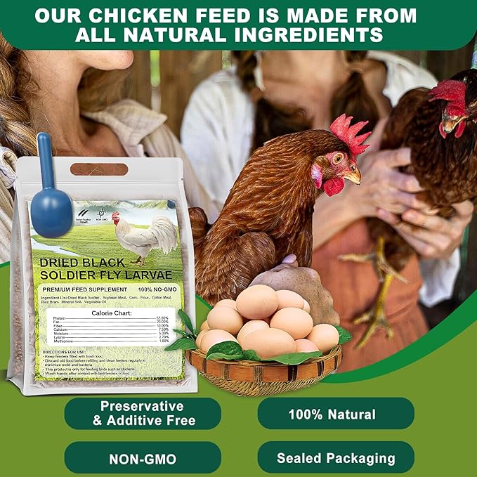 Chicken Feed, 15lb Dried Black Soldier Fly Larvae Pellets for Chickens, Processed Chicken Food for Laying Hens, Chickens Layer Feed, Organic Bird Food with More Protein&Calcium Than Mealworms