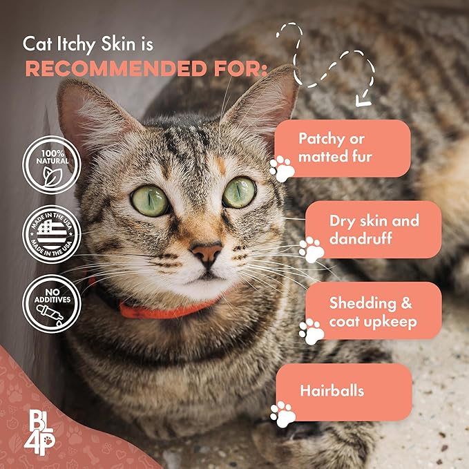 Cat Itchy Skin Relief & Hair Loss Treatment, Holistic Allergy Relief for Cats Calms Dry Skin, Dandruff & Reduces Licking, Scratching, Patchy, Matted and Shedding Fur, 400 Easy to Use Pills