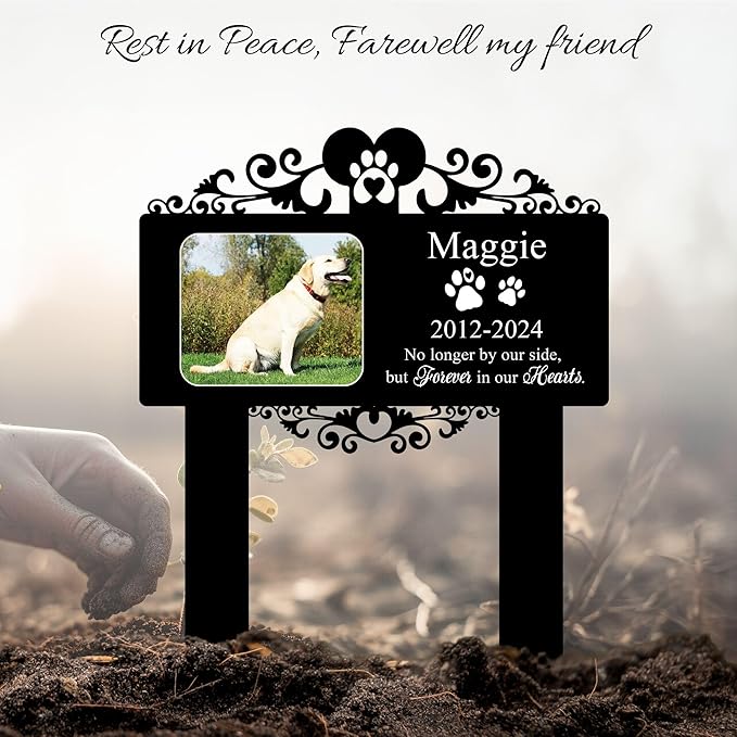 Custom Pet Grave Markers Dog Outdoor | Memorial Burial Markers for Your Furry Friend | Cross for Cemetery Grave Pet Headstones for Dogs | Custom Photo Resting Place Sign for Paw Companions