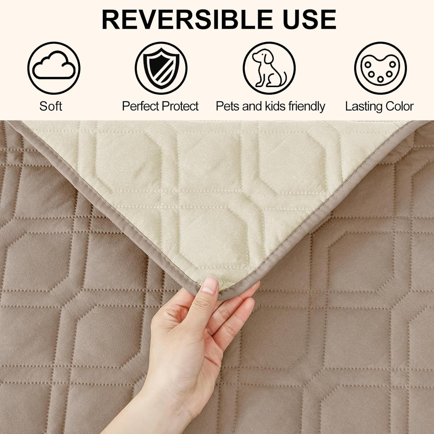 Smiry Waterproof Dog Blanket, 82x102 Inch Soft Pet Bed Cover Reversible, Washable Sofa Couch Furniture Protector for Small Medium Large Dog Puppy Cat, Geometric, Taupe/Beige