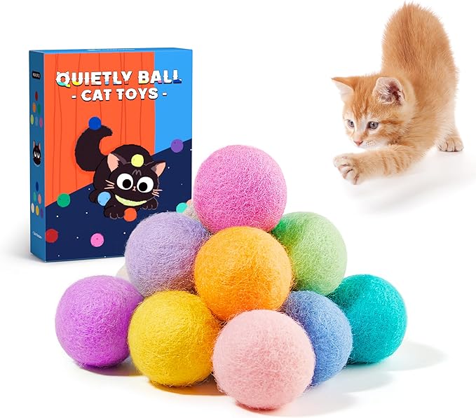 Potaroma 12 Pcs Quiet Play Felt Cat Ball Toys with Catnip Inside, Cat Kicker Exercise Toys, Fun Colorful Kitty Kitten Toys 1.6 Inches