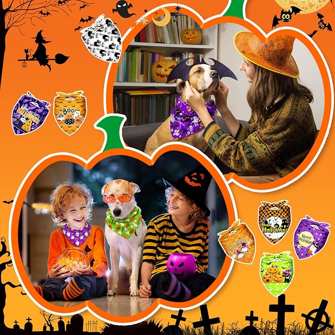 120Pcs Halloween Dog Bandanas Bulk Adjustable Dog Scarves Bibs Pumpkin Bat Ghost Puppy Bandanas Pet Neckerchief Washable Holiday Halloween Bandanas for Small Medium Large Dog Pet Grooming Accessories