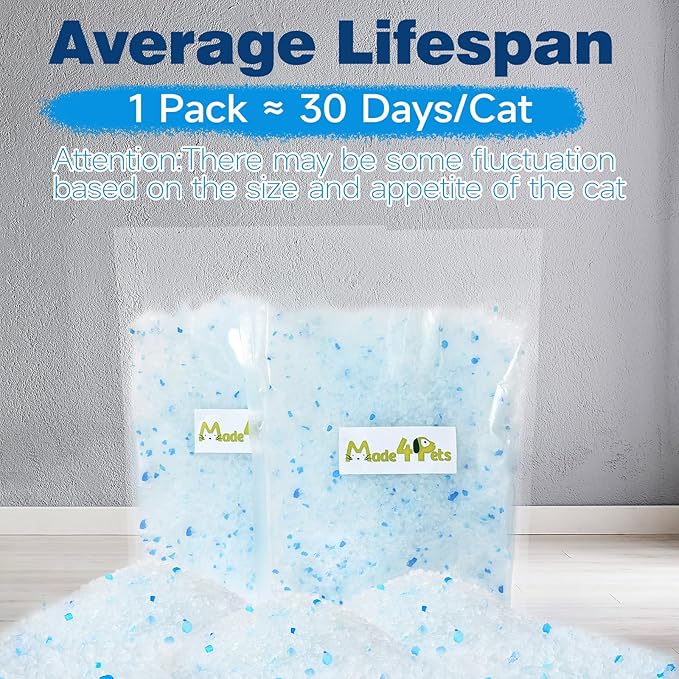 Made4Pets Cat Litter Crystals Kitty Litter Odor Control Crystal Litter Non Clumping No scooping Low Dust, Low Tracking, Lightweight, Dehydrates Waste,– 13.2 lbs (4 x 3.3 lb Packs)
