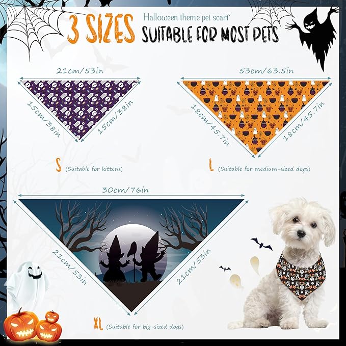 100 Pcs Halloween Dog Bandanas Bulk 3 Sizes Dog Washable Bandana Adjustable Washable Pumpkin Scarf for Halloween Holiday Small Medium Large Pet Supplies