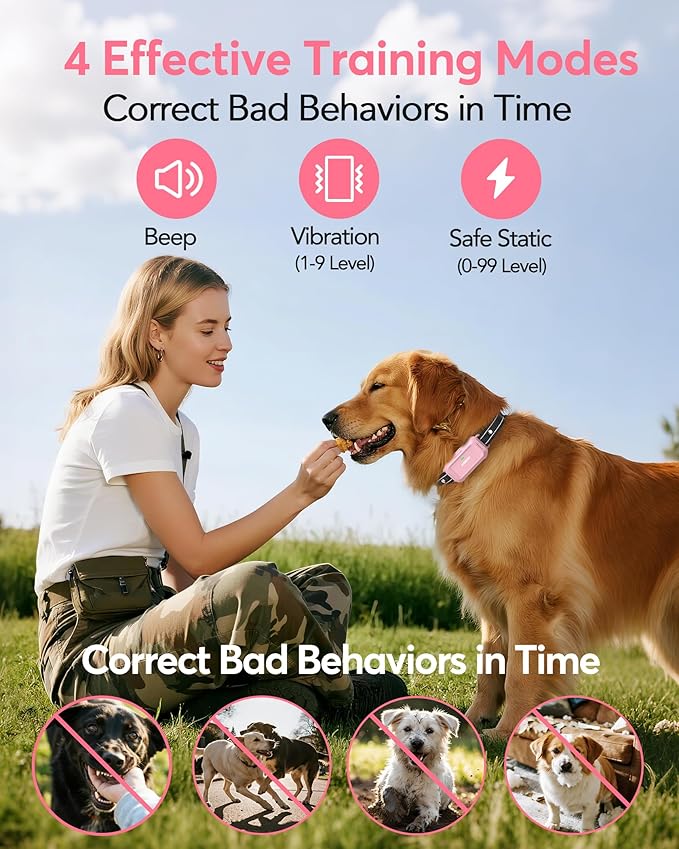 Jugbow Dog Training Collar - 4200FT Training Collars with Remote, IPX8 Waterproof E-Collar with 4 Training Modes, Security Lock for Dogs 10-120lbs(Pink)