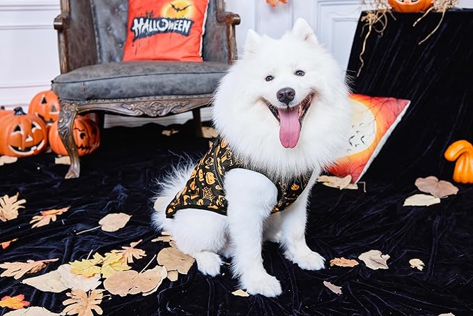 Aiboria Winter Dog Coat Windproof Fleece Jacket with Chest Strap Dog Vest Harness Halloween Black 4XL