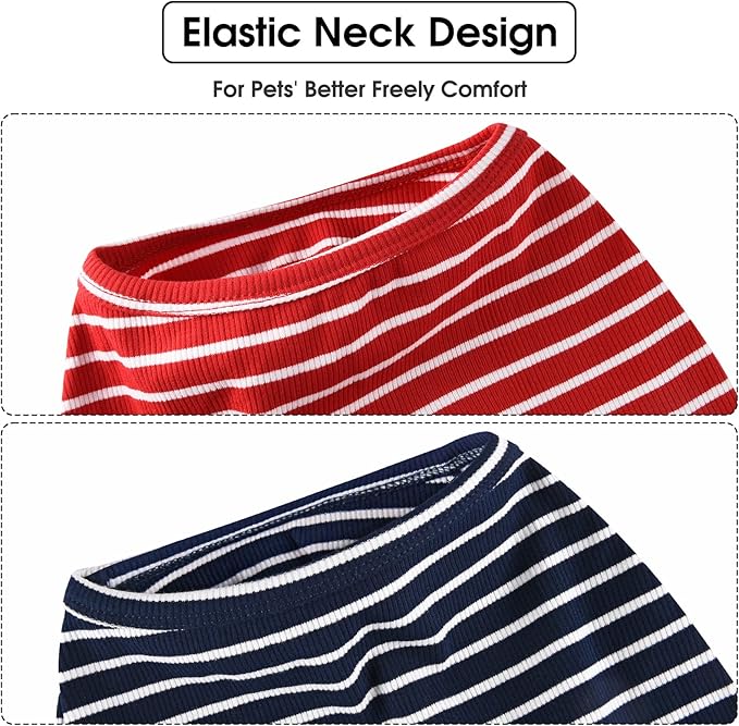 Koneseve Dog Shirt Vest Lightweight Stretchy Dog T-Shirts Soft Cool Sleeveless Stripe Vests Breathable Clothes for Puppy Kitty Cats Small Medium Large Dogs 2 Pack Red + Blue [ 5XL ]
