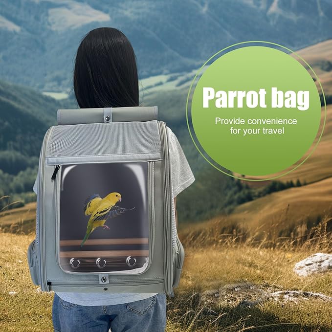 Cockatiel Carrier Backpack for Small to Medium Bird, Portable Bird Travel Carrier Cage with Standing Perches and Metal Tray, Breathable Transport Bag for Parakeet, Budgie, Conure, Cockatiel, Parrot
