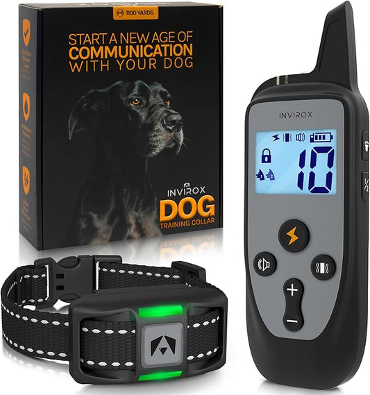 INVIROX Dog Training Collar [2025 Edition] 123 Levels 1100yd Range E Collar for Dogs Training 100% Waterproof Rechargeable, Dog Shock Collar with Remote Control