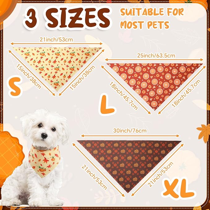 100 Pcs Thanksgiving Fall Dog Bandanas Bulk 3 Sizes Dog Washable Bandana Adjustable Washable Autumn Scarf for Thanksgiving Holiday Small Medium Large Pet Supplies
